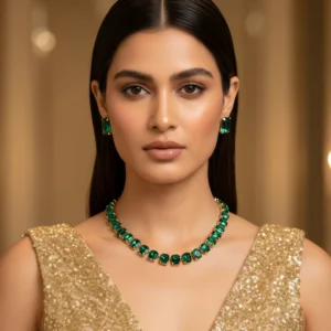 Single-Line Emerald Necklace Set With Earrings