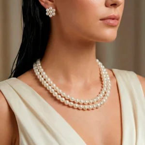 Multilayer Pearl Necklace Set With Earrings
