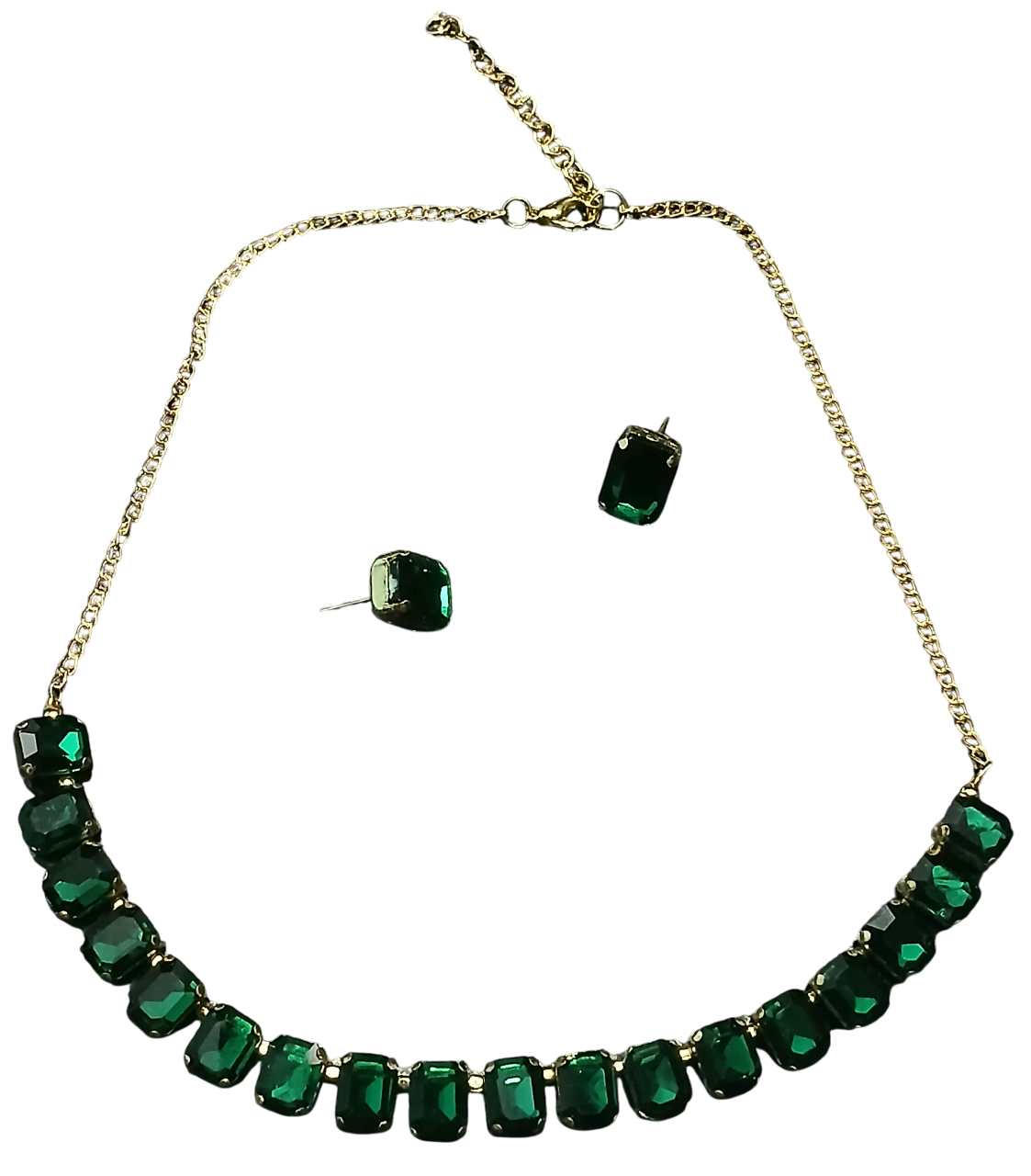Single-Line Emerald Necklace Set With Earrings - Image 2